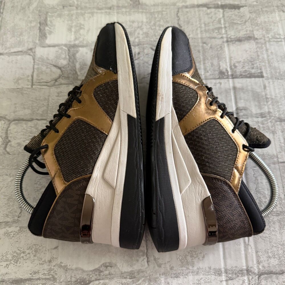 Michael Kors Liv Logo Mixed-Media Trainer Platform Wedge Fashion Sneaker Flaws 9 - Picture 3 of 10